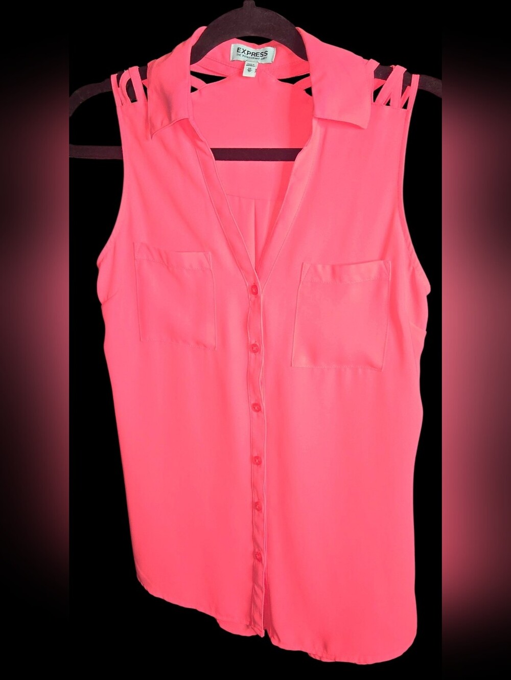 Express Neon Pink Sleeveless Button-Down Top